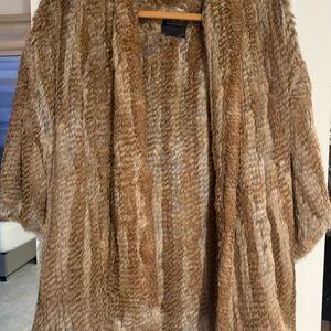Barneys New York Faux Fur Open Front Poncho in Tan